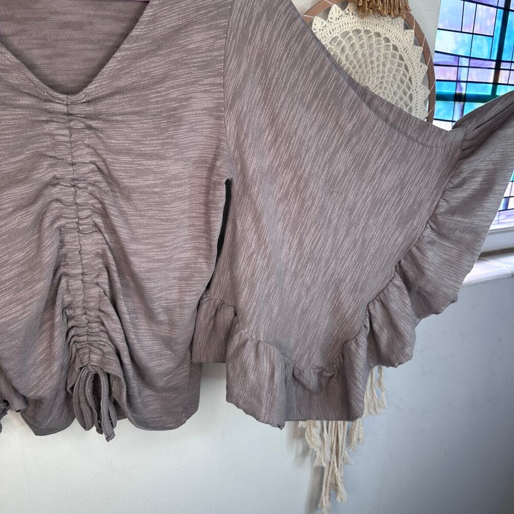 Earthbound Trading Lavender Ruched Front Ruffle Sleeve Top - Picture 2 of 4